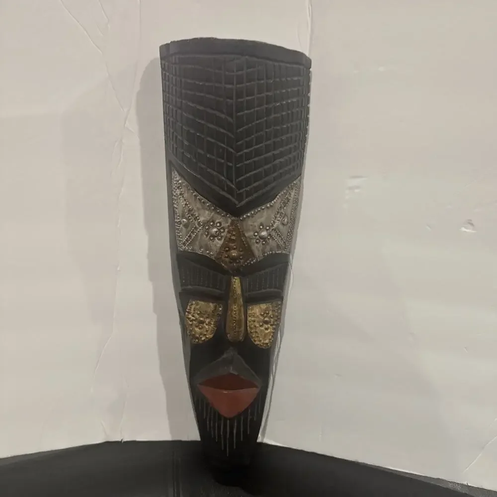 Handcrafted in Ghana African Wood Tribal Mask Hand Carved Wall Art Decor 16In